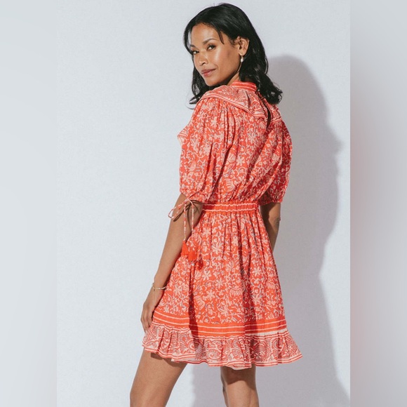 CLEOBELLA Blair Mini Dress Tassel-Cuff Ruffle Floral Paisley Coral XS - Picture 3 of 15